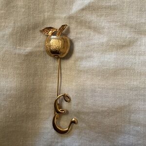 Gold Tone Apple and Letter E Stick Pin